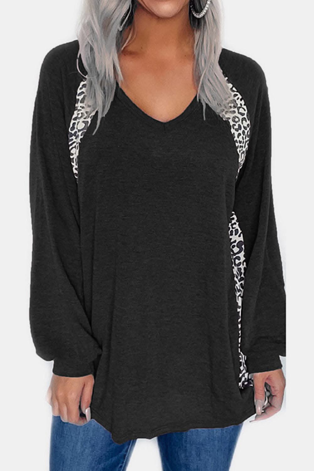 Leopard print v-neck long sleeve tee - Love Salve